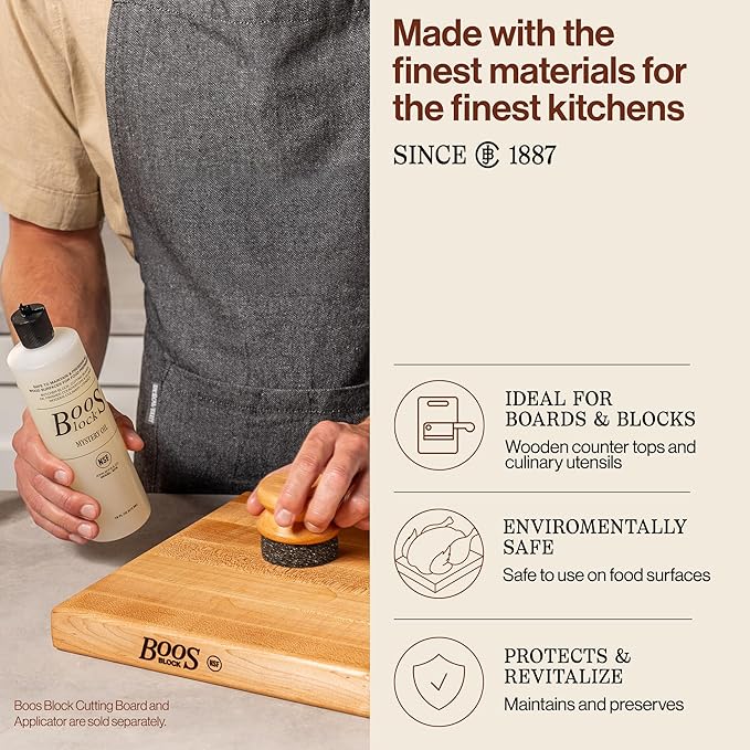 John Boos All-Natural Mystery Oil Revitalizing Wood Conditioner 16 oz - Food-Grade Mineral Oil for Butcher Blocks Cutting Boards Countertops and Wooden Culinary Utensils