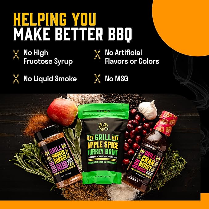 Hey Grill Hey | Turkey Brine Kit | | Includes Apple Spice Brine Smoked Turkey Rub and Cranberry BBQ Glaze| Smoked Turkey Brine &amp Seasoning Kit