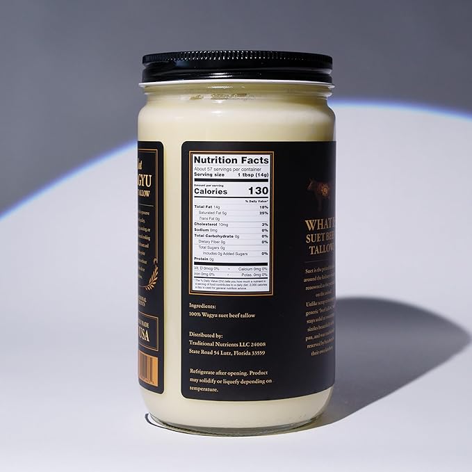 Wagyu Beef Tallow 28oz 100% Pure Suet Kidney Fat Triple-Rendered USDA Inspected 1.75lbs