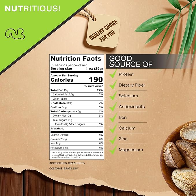 NUT CRAVINGS - Raw Brazil Nuts In Shell - Whole (32oz - 2 LB) Bulk Nuts Packed Fresh in Resealable Bag - Healthy Protein Food Snack Food Assortments