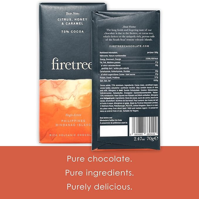 Firetree Philippines Mindanao Island 73% | Vegan Soy Free Nut Free | 2.3oz Bars 3-Pack