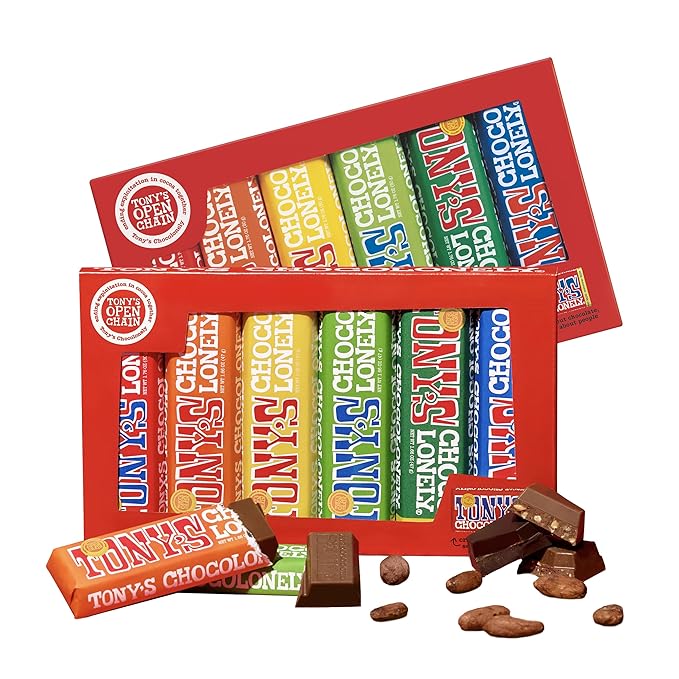 Tony’s Chocolonely Rainbow Chocolate Candy Bar Variety Pack Belgian Dark &amp Milk Chocolate With Sea Salt Caramel Almond Hazelnut &amp Nougat Made From Quality Fairtrade Cocoa 12 Bars 10.16
