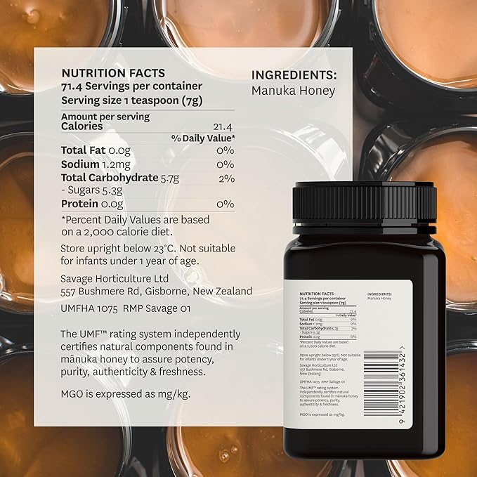 WildCape Manuka Honey Certified UMF 20+/MGO 830+ - 100% Pure Raw Unpasteurized Non-GMO Made in New Zealand - 17.6 oz (Pack of 1)