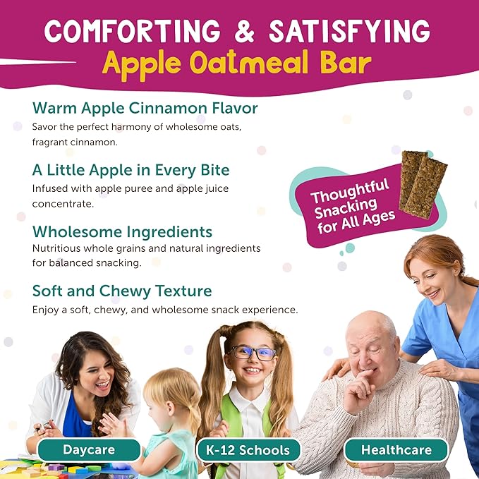 Appleways Apple Oatmeal Bars 2.4 oz 160 Count - Individually Wrapped Whole Grain Soft Baked Oat Snack Bars Healthy and Nut-Free Breakfast Bar Snacks for On the Go Made in USA (24 lbs Total)