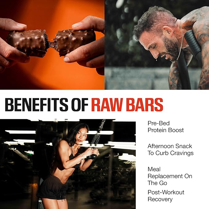 RAW Nutrition Protein Bars Peanut Butter Fudge 21g Whey Protein Low Sugar Better-for-You Candy Bars Gluten Free Chocolate Protein Snack for Muscle Recovery &amp Gym Fuel 12 Count