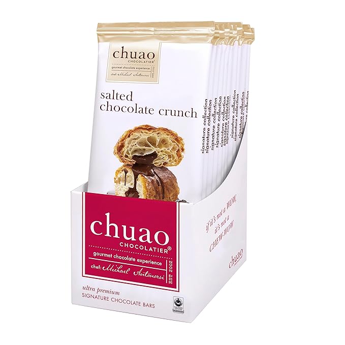 Chuao Chocolatier Salted Chocolate Crunch Dark Chocolate Bars | Gourmet Chocolate Sea Salt Artisan European No Preservatives | For Gift Baskets Christmas Valentines Day Gifts | 12 Pack