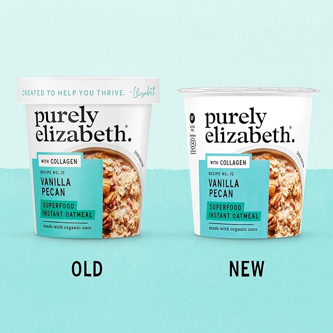 Purely Elizabeth Vanilla Pecan Collagen Oatmeal Cups With Nut Butter Packet Gluten-Free 2 Ounce (Pack of 12)