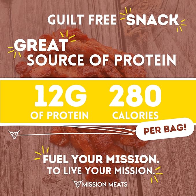 Mission Meats Candied Bacon Jerky (Sriracha) – The Perfect Delicious Savory &amp Sweet Snack Bloody Mary Bar Supplies Gift – Uncured Small Batch Gluten Free 2oz (Pack of 6)