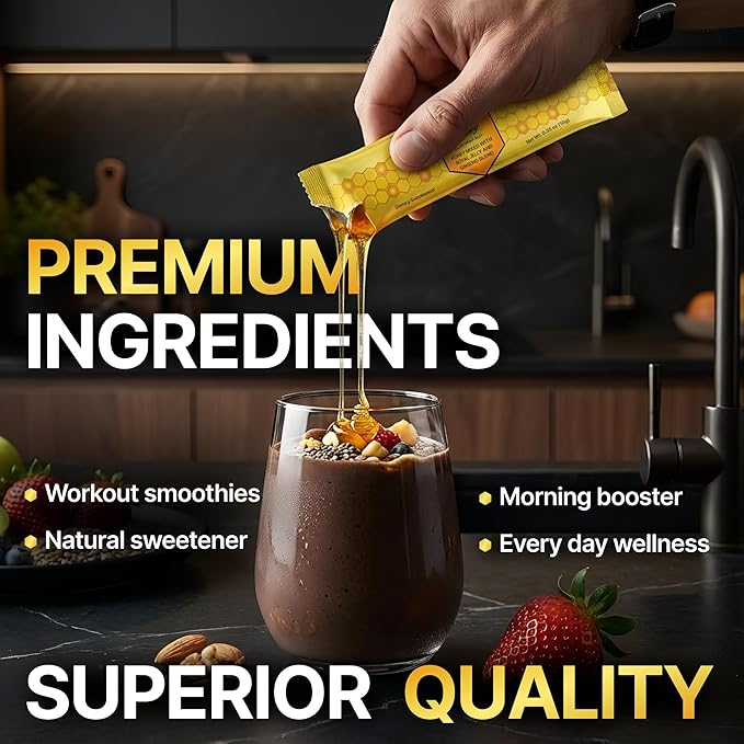 Mens Gold Honey - Royal Jelly Honey for Men Extra Strength Quality Herbal Superfood Mix - Raw &amp Natural Energy &amp Power Supplement No Added Sugar - 24 Individual Packets 10g