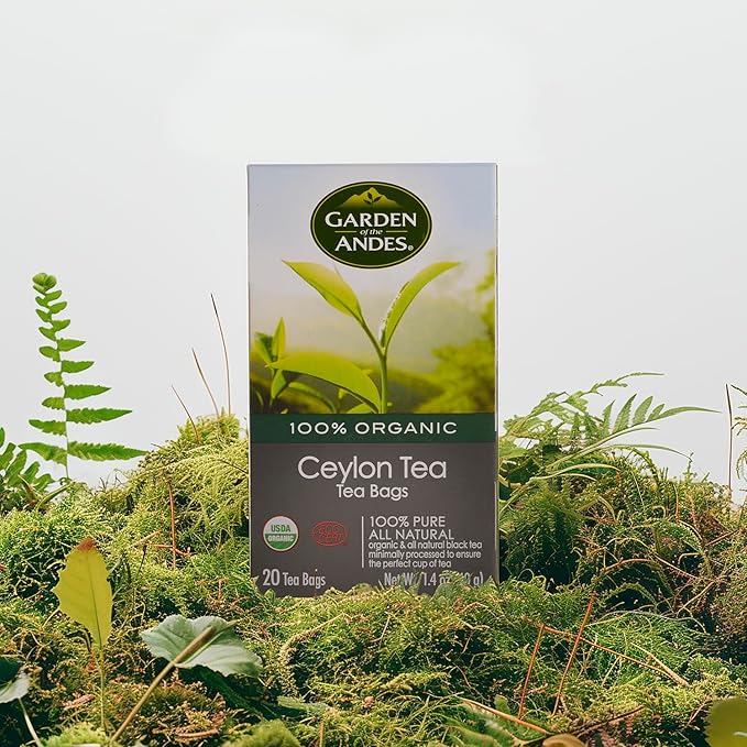 Garden of the Andes - Organic Ceylon Black Tea - 20 Tea Bags per Box Pack of 6 (120 Tea Bags) - Estate-Grown Single-Origin - Robust Aromatic Flavor Traceable Farm-to-Cup