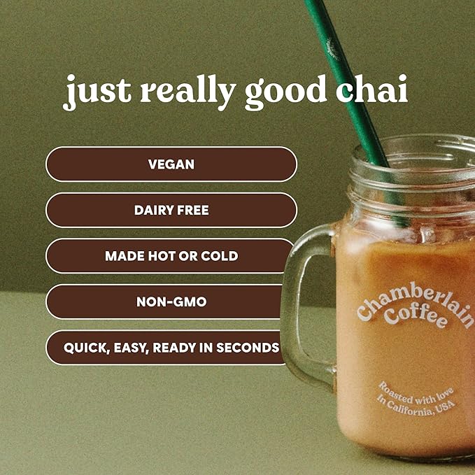 Chamberlain Coffee Chai Tea Mix - Vegan Chai Tea Latte Made with Oat Milk and Spices Creamy Powder for Hot and Iced Instant Latte Cafe Quality - 10 oz 10 Servings