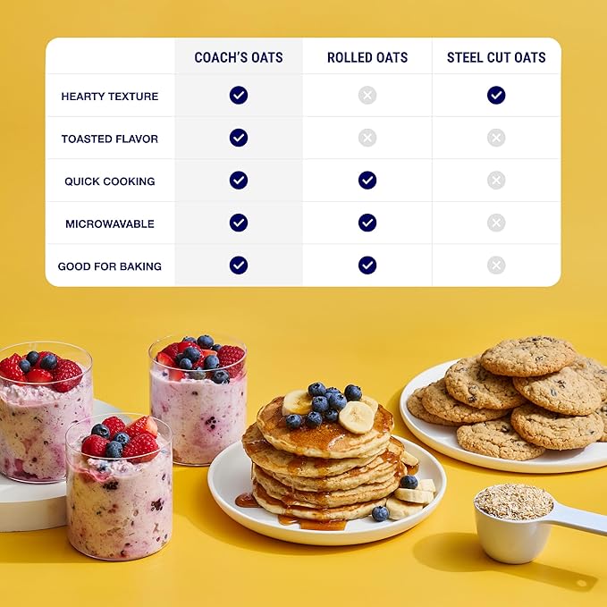 COACH'S OATS Whole Grain Oatmeal (48 oz) Pack of 3 | Cracked n’ Toasted | Quick-Cooking Steel Cut Texture | Heart-Healthy Delicious Breakfast | Microwavable Stovetop Overnight Oatmeal