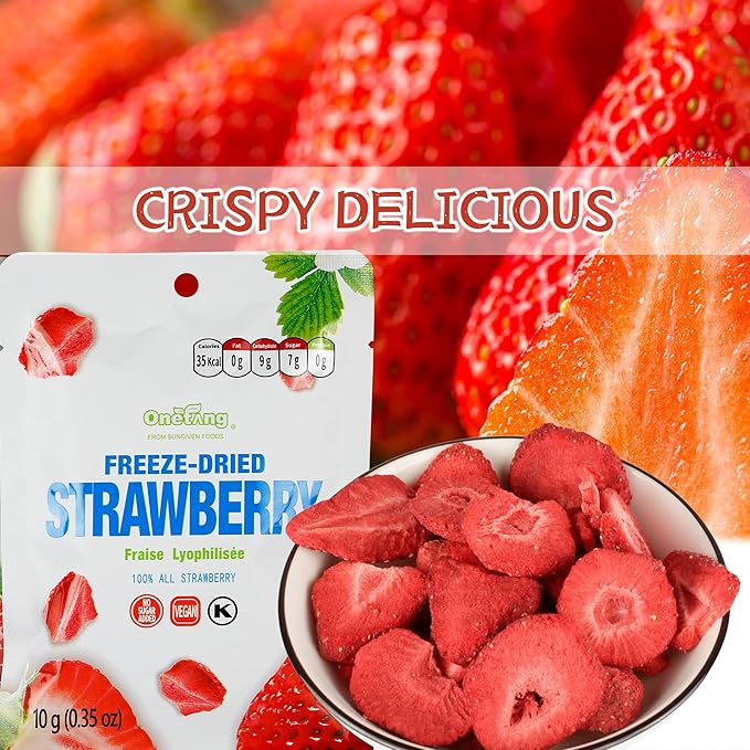 ONETANG Freeze-Dried Fruit Strawberry 10 Pack Single-Serve Pack Non GMO Kosher No Add Sugar Gluten free Vegan Holiday Day Gifts Healthy Snack 0.35 Ounce