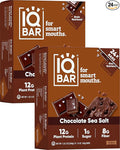 IQBAR Clean Plant Protein Bars - Chocolate Sea Salt - 24 Count - Keto Vegan High Fiber Gluten and Dairy Free Low Sugar Snack - Brain and Body Nutrients for Focus Energy Meal Replacement