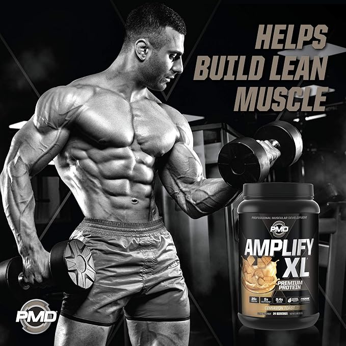 PMD Sports Amplify XL Premium Whey Protein Supplement Hydro Greens Blend - Glutamine and Whey Protein Matrix with Superfood for Muscle Strength and Recovery - Cinnamon Toast (24 Servings)