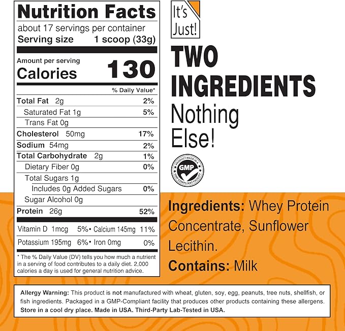 It's Just! - 100% Whey Protein Concentrate Made in USA Premium WPC-80 No Added Flavors or Artificial Sweeteners (2.5 Pound Unflavored)