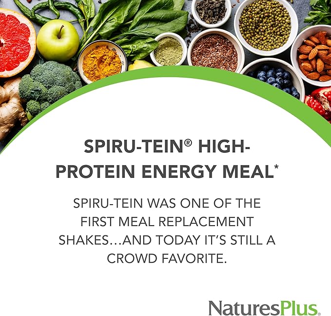 NaturesPlus SPIRU-TEIN Plus Vanilla - 1.20 lb - Plant-Based Protein Powder with D3 Biotin for Adults 50+ - Vitamins &amp Minerals for Energy &amp Well-Being - Vegetarian Gluten Free - 16 Servings