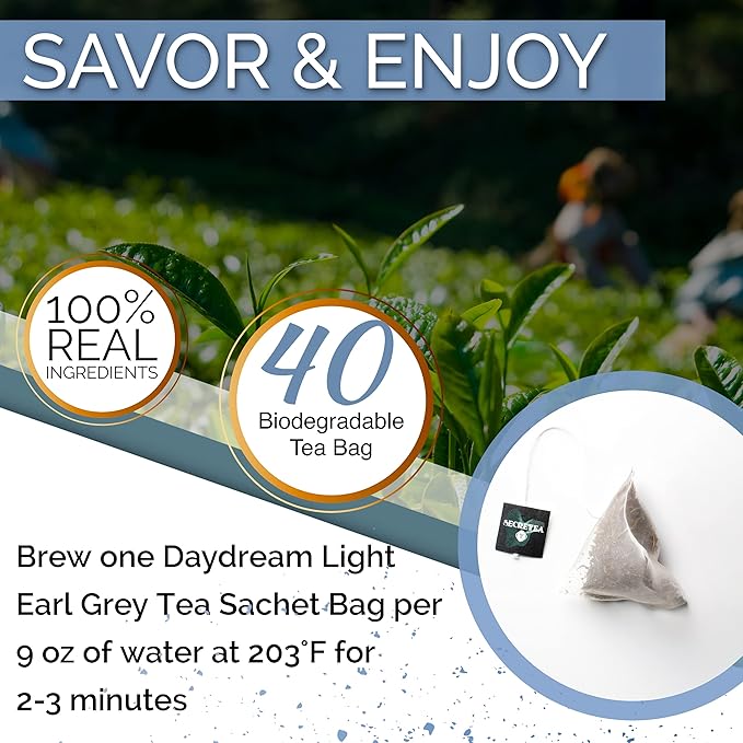 Organic Earl Grey Tea Good for BREAKFAST TEA | NATURAL ANTIOXIDANTS100% Real ingredients 40 Count Unwrapped Tea Bag | By T SECRETEA Daydream