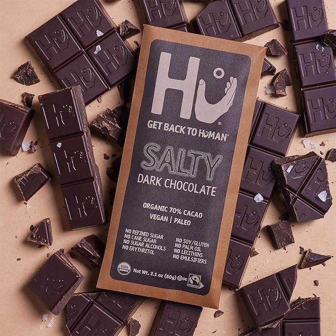 Hu Chocolate Bars | 12 Pack Salty Chocolate | Natural Organic Vegan Gluten Free Paleo Non GMO Fair Trade Dark Chocolate | 2.1oz Each