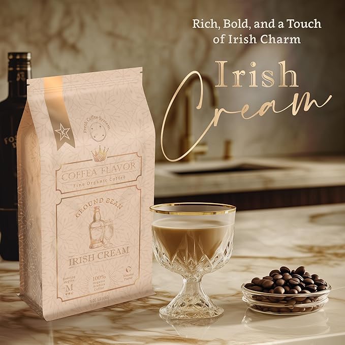 Irish Cream Flavored Ground Coffee – 100% Arabica No Artificial Sweeteners Organic Naturally Flavored Medium Roast Single Origin – by Coffea Flavor