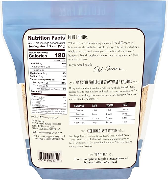 Bob's Red Mill Gluten Free Extra Thick Rolled Oats 32-ounce (Pack of 4)