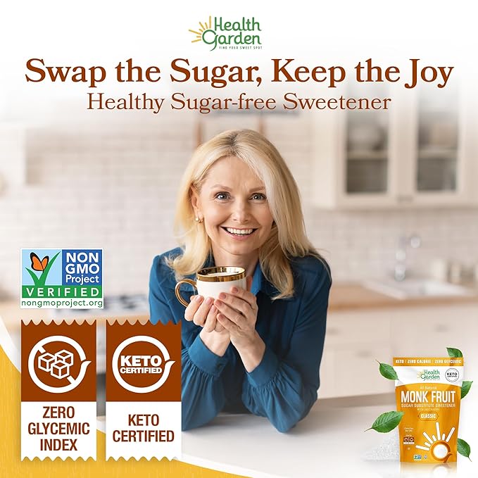 Health Garden Monk Fruit Sweetener Classic Sugar Substitute - 40oz Bag – 1:1 Monk Fruit Sugar Substitute with Erythritol Zero Calorie Monkfruit Sweetener for Baking and Coffee Keto Friendly Non-GM