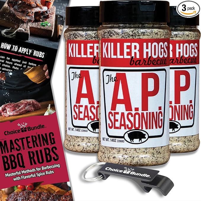 Killer Hogs AP Seasoning All Purpose Premium Barbecue Rub 3 pk (42 oz) + BBQ Guide &amp Bottle Opener (5 Items)!