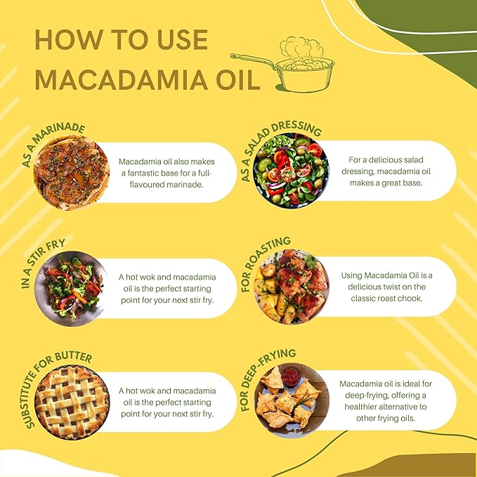 Macadamia Nut Cooking Oil- Australian Pure Cold Pressed Macadamia Nut Oil Unrefined Natural Cooking Oil High Smoke Point Fry Oil Non GMO Vegan Keto Friendly and Gluten Free (64 fl oz)