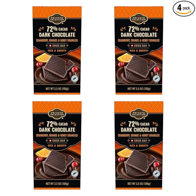 Private Selection 72% Cacao Dark Chocolate Cranberry Orange &amp Honey Swiss Candy Bar 3.5 oz (Pack of 4)