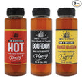 HONEY FEAST Gourmet Trio for the Grill – Includes 12oz Hot Bourbon and Orange Blossom Honey – For Grilling Marinades and Everyday Cooking