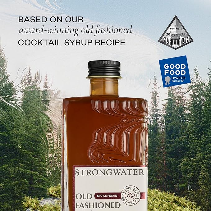 Strongwater Maple Pecan Old Fashioned Craft Cocktail Mixer - Makes 32 Cocktails - Handcrafted Old Fashioned Syrup with Pecan Maple Syrup &amp Cherry - Just Mix with Bourbon or Whiskey