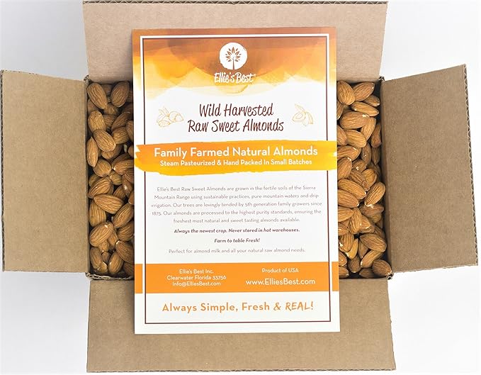 Raw Almonds Sweet Wild Harvest - Bulk - Naturally Steam Pasteurized 100% Natural Almonds - Family Farmed Since 1875 - Raw 5 lb Box From Ellie's Best …