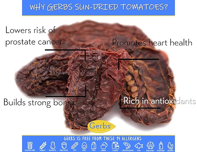 Gerbs Sun Dried Tomatoes 4 lbs. | Sea Salted Dehydrated Unsulfured Resealable Bag | Rich Umami Flavor Great for Salads &amp Charcuterie | Top 14 Allergen-Free