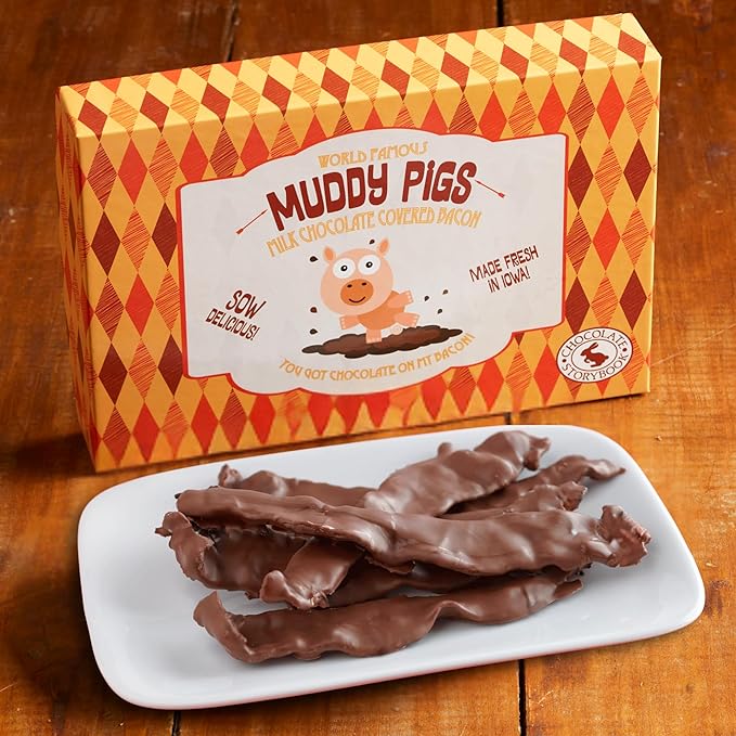 Muddy Pigs Chocolate Covered Bacon Strips - 6 Hickory Smoked Bacon Strips - Gourmet Artisan Chocolates Made Fresh in Iowa
