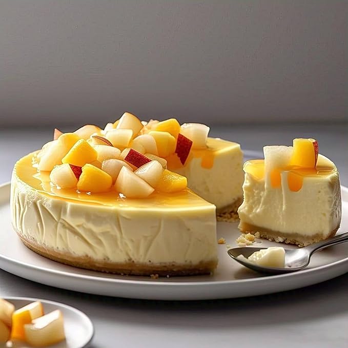 ANDY ANAND CHOCOLATIER Tropical Fruit Cheesecake 9” 2 lbs | Creamy New York-Style Dessert Glazed with Pineapple Pears &amp Peach | Bakery-Fresh Gourmet Indulgence