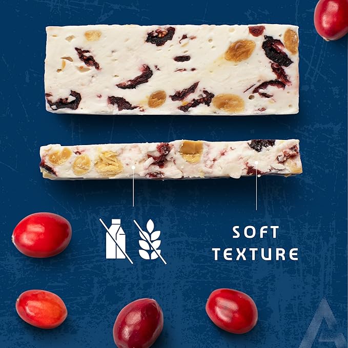 AMACX Energy Nougat Bar for Endurance Athletes – 12 x 37g – Healthy Snacks Fruit and Nut Bars – Sports Nutrition Power Bars – 2:1 Carbohydrates (32g) – Dairy- and Gluten-Free Snack Bars – Cranberry
