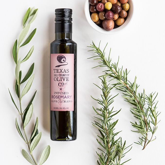 Texas Hill Country Olive Co Rosemary Infused Olive Oil - Cold Pressed Gourmet EVOO Olive Oil - Great for Dressing Dipping Marinade - No Artificial Flavors or Added Sugar - Made in Texas (16.9 oz 2 Pa