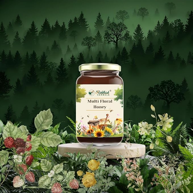 Riddhish Herbals Multi Floral Honey | 100% Natural Wild Forest Honey | Raw &amp Unprocessed | Rich in Enzymes &amp Pollen | No Added Sugar | Pure &amp Natural Honey