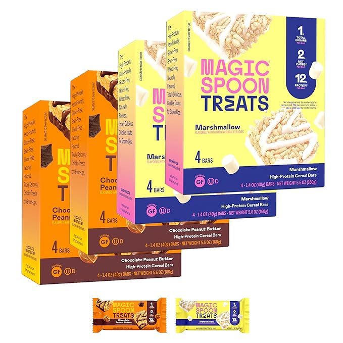 Magic Spoon Treats - 16 Gluten Free Protein Bars: 8 Chocolate Peanut Butter &amp 8 Marshmallow - High Protein Gluten Free Snack - Sugar &amp Grain Free Protein Cereal Bar - Low Carb &amp Keto Frien