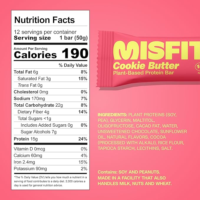 Misfits Vegan Protein Bars - Cookie Butter &amp Caramel Fudge Bundle - 24 pack