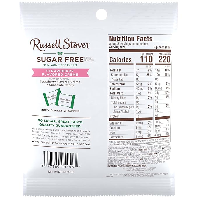 RUSSELL STOVER Sugar Free Strawberry Flavored Crème Candy 2 oz. bag (Pack of 10)