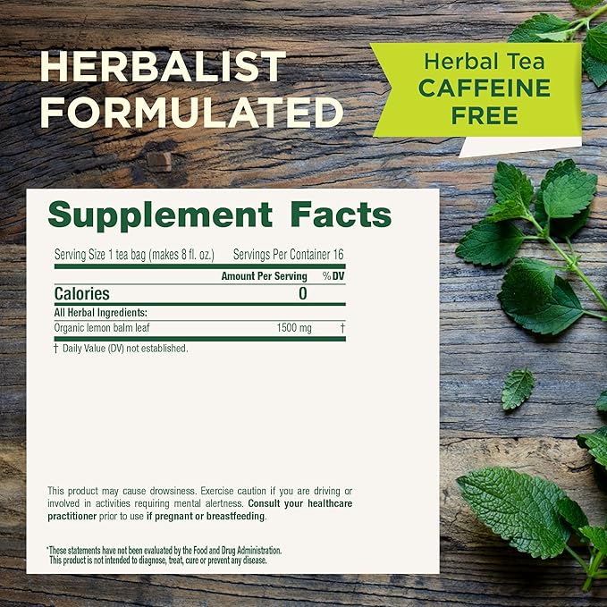 Traditional Medicinals - Organic Lemon Balm Herbal Tea (6 Pack) - Stress Relief &amp Supports Digestion - 96 Tea Bags Total