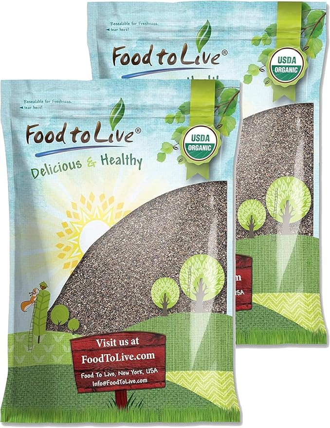 Food to Live Organic Black Chia Seeds 20 Pounds - Non-GMO Whole Sproutable Vegan Keto Sirtfood Bulk. Rich in Essential Fatty Acids Fiber Protein. Great for Chia Pudding Smoothie Oatmeal