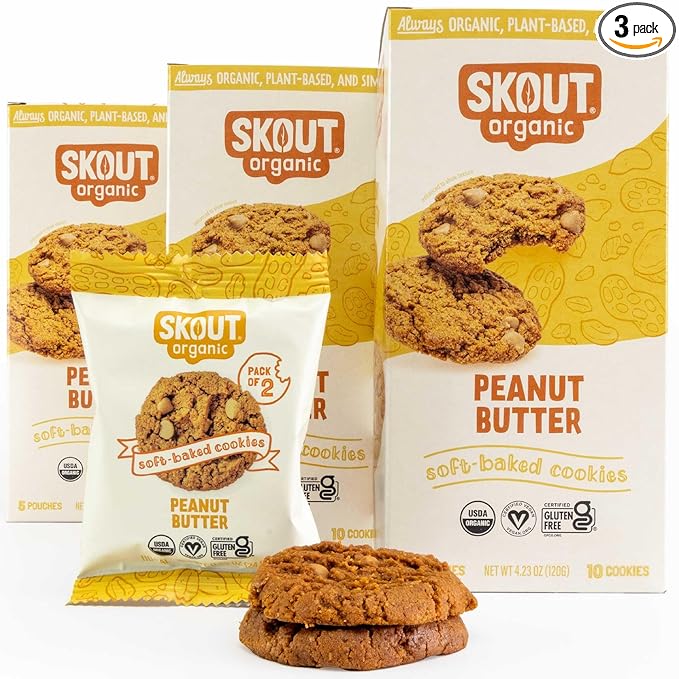 Skout Organic Peanut Butter Cookies (3 Pack) | Soft Baked Cookies | Plant-Based | Vegan | Gluten Dairy &amp Soy Free