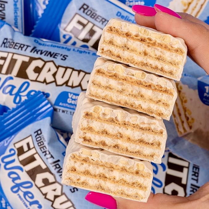 FITCRUNCH Wafer Protein Bars 16g of Protein &amp 1g of Sugar (9 Bars Vanilla Gelato)