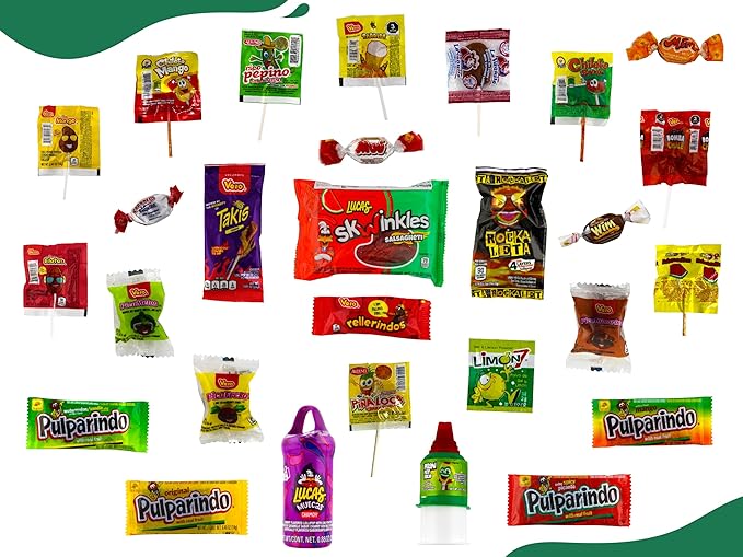 Mexican Candy Assortment Snacks Pack - Variety of Spicy Sweet and Sour Candies Includes Lucas Candy Pelon Pelo Rico Pulparindo Rellerindo by LookOn - 90 Count