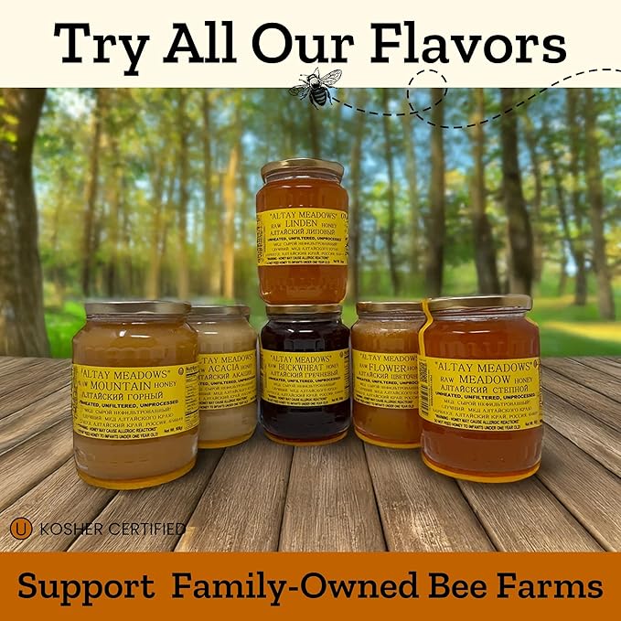 Altay Raw Mountain Honey - 100% Pure Unfiltered Unpasteurized Ethically Sourced - Glass Jar 908g / 35.2oz