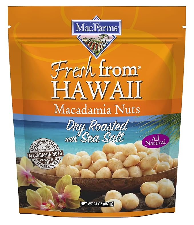 Macadamia Nuts | MacFarms Dry Roasted Macadamia Nuts 24 OZ (1 Pack) - Premium Roasted Nuts with Sea Salt Fresh From Hawaii Sea Salt Flavored Healthy Snack