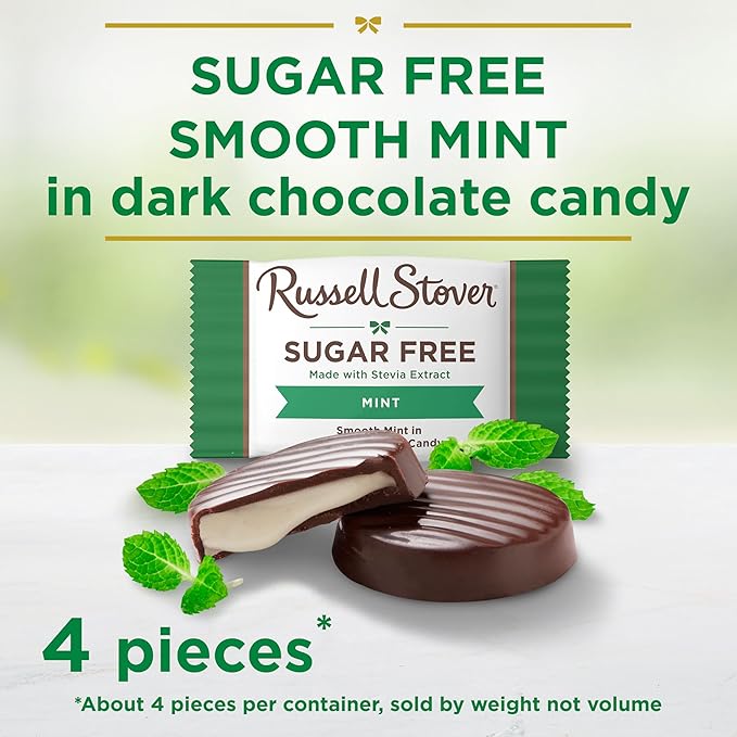 RUSSELL STOVER Sugar Free Dark Chocolate Mint Patties Candy 2 oz. bag (Pack of 10)