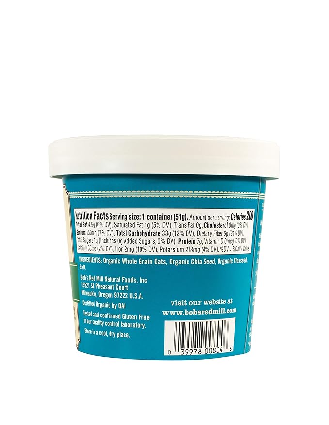 Bob's Red Mill Organic Oat Cup Classic 1 cup (Pack of 12)- Non GMO Whole Grain Kosher